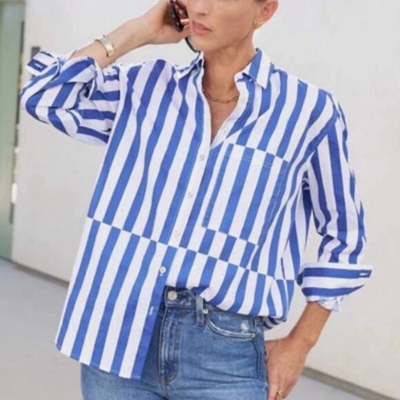 AYR M The Deep End Button Down Shirt Marais Blue Regatta Stripes Classic - Picture 1 of 11